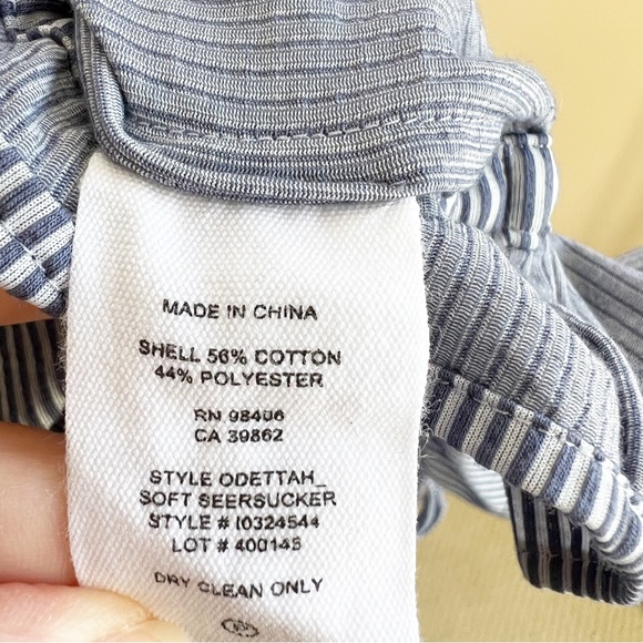 THEORY Odetta stretch off shoulder blouse seersucker size small blue white - Picture 5 of 8